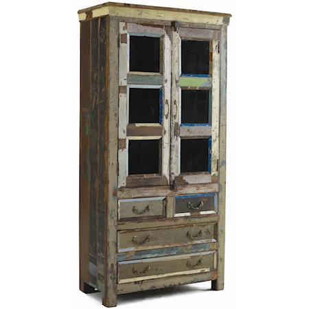 Reclaimed Wood Multi-Color Glass Panel Cabinet